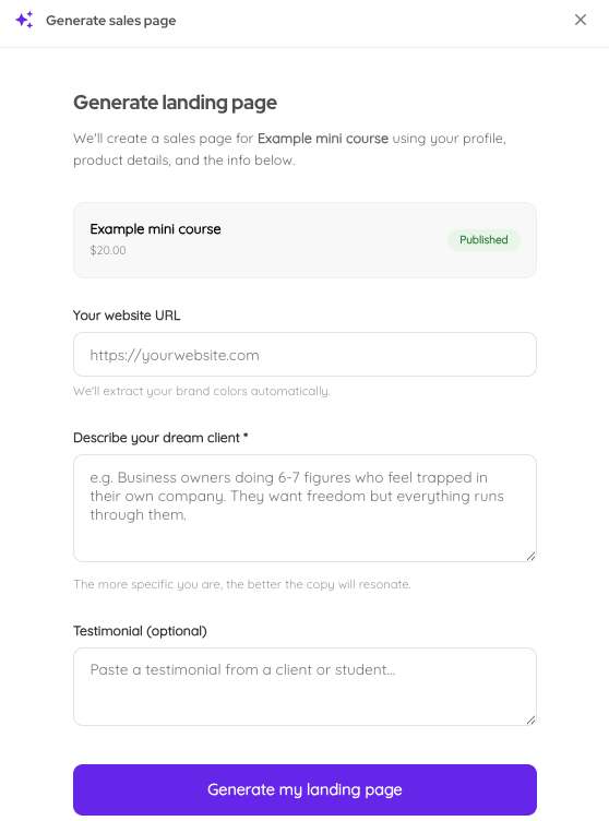 Coachcart landing page creator