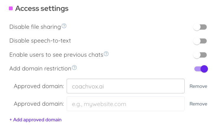 Access settings