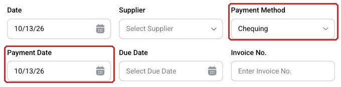 Paid trade bill with the payment method and payment date filled in