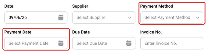 Expense with the payment method and payment date left blank