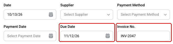 Unpaid trade bill with the due date and invoice number filled in