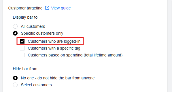Customer Logged-in setting