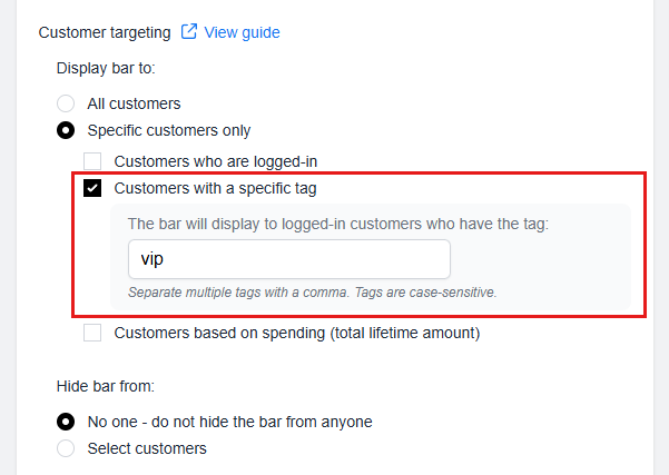 Customer Tag setting