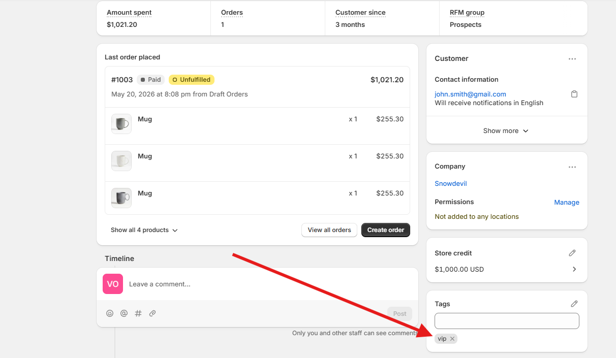 Customer Tag vip example