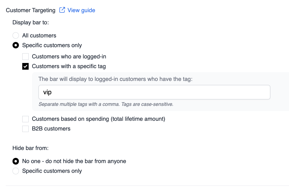 Customer Tag setting