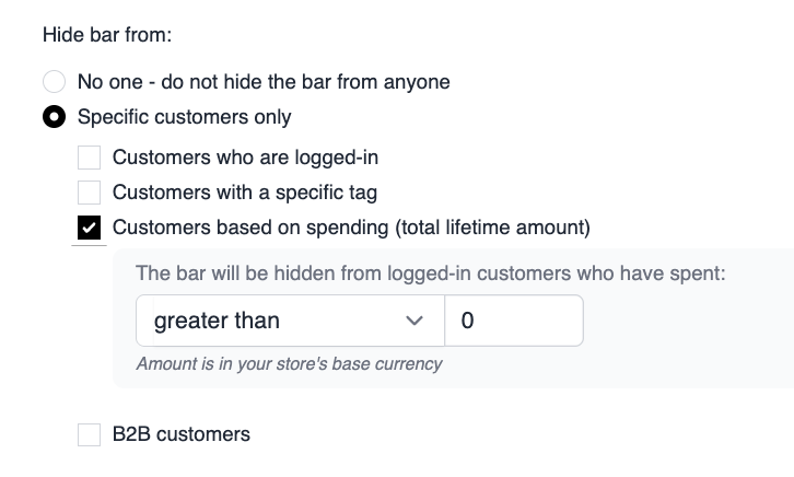 Hiding by amount spent setting