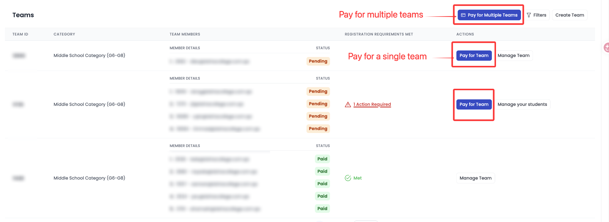 Pay for teams