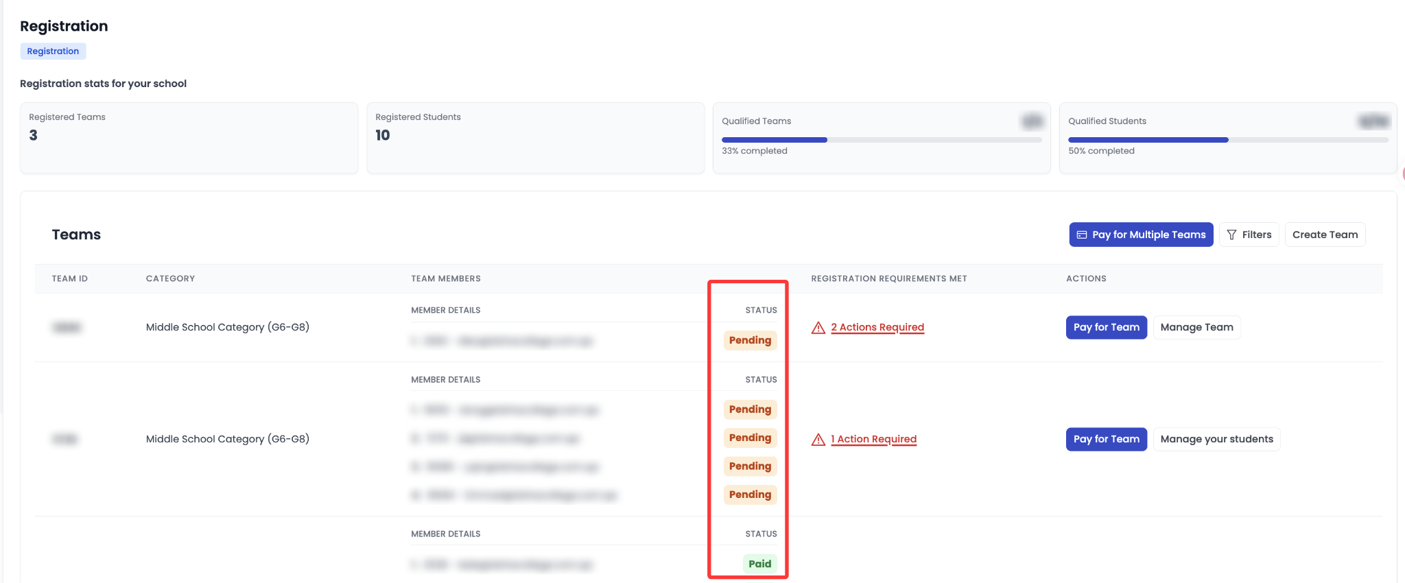 Payment status