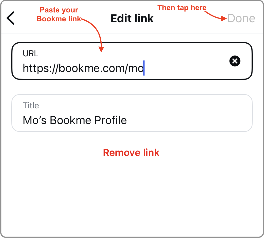 Paste the link to your bookme.com profile