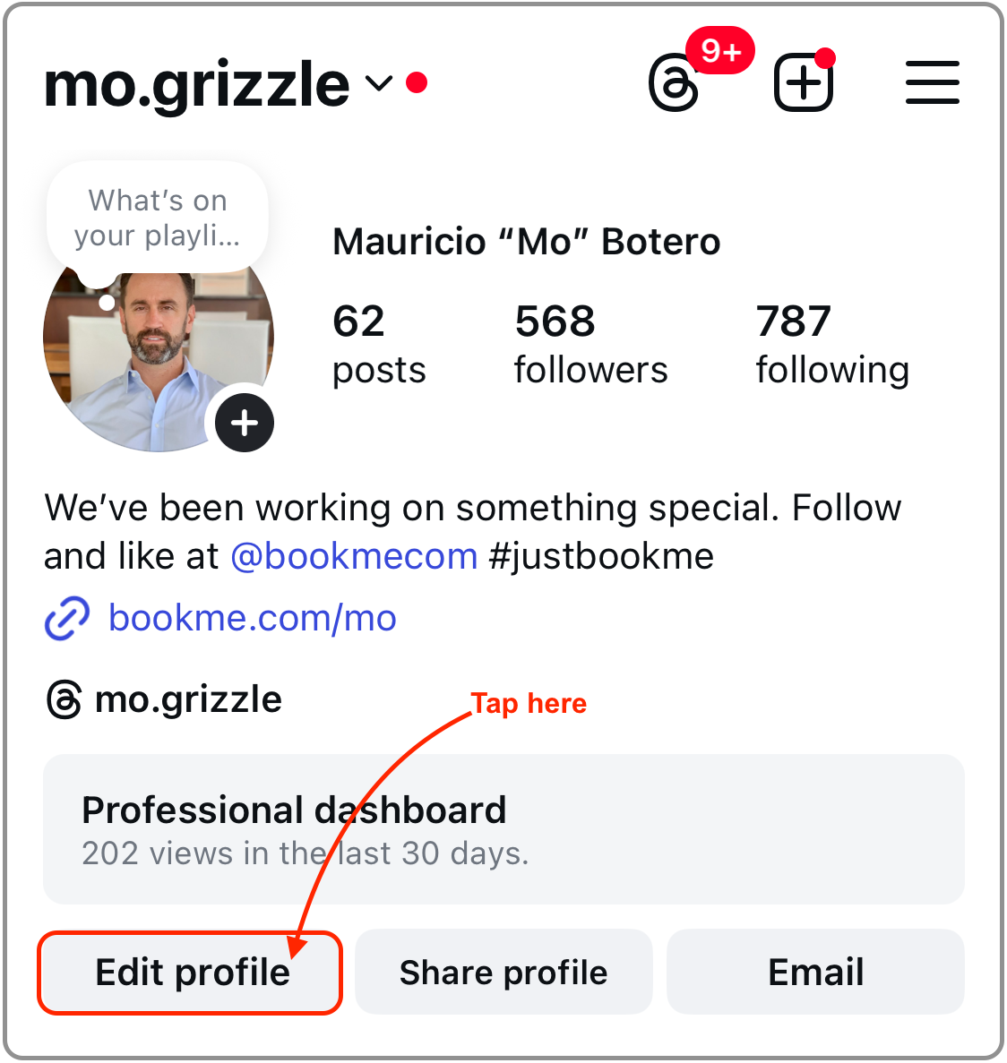 Instagram profile and click on edit profile