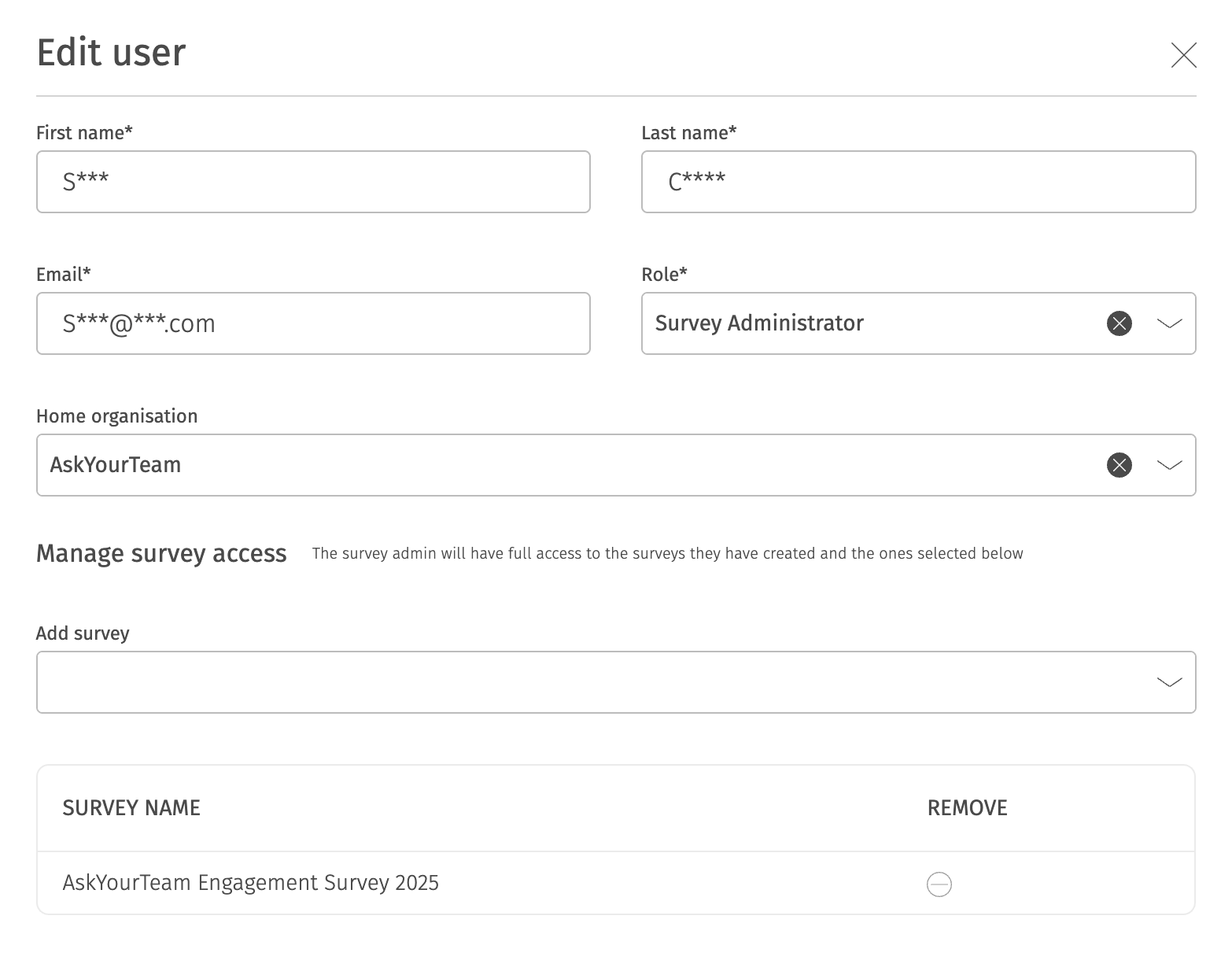 Survey Administrator - Manage survey access