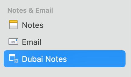 Showcasing a personalized Smart List saved in the Daylite panel under Notes & Emails.