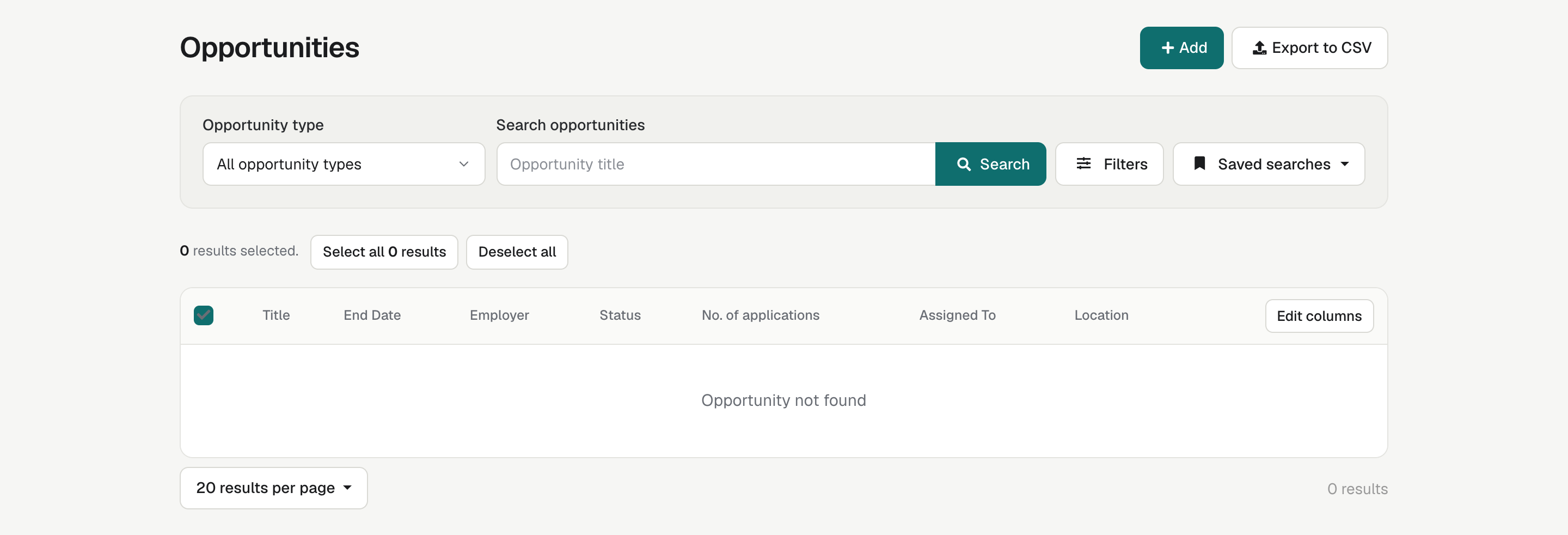 The archived Opportunities list, with each Opportunity's status.