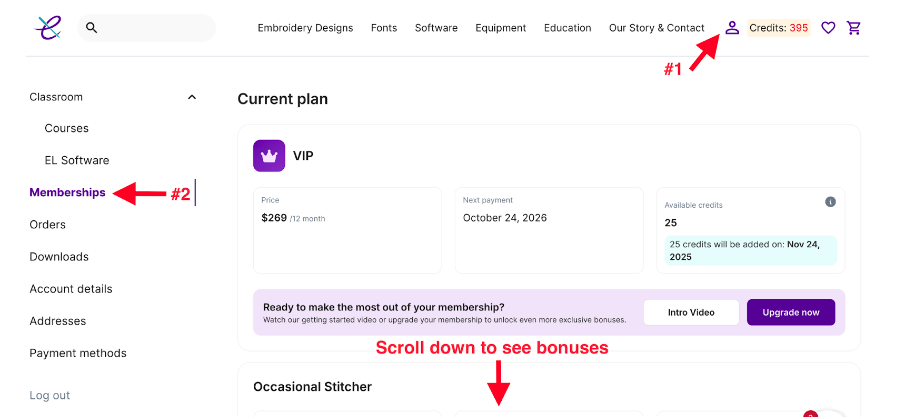 Design Club Bonuses in Membership Section of Account