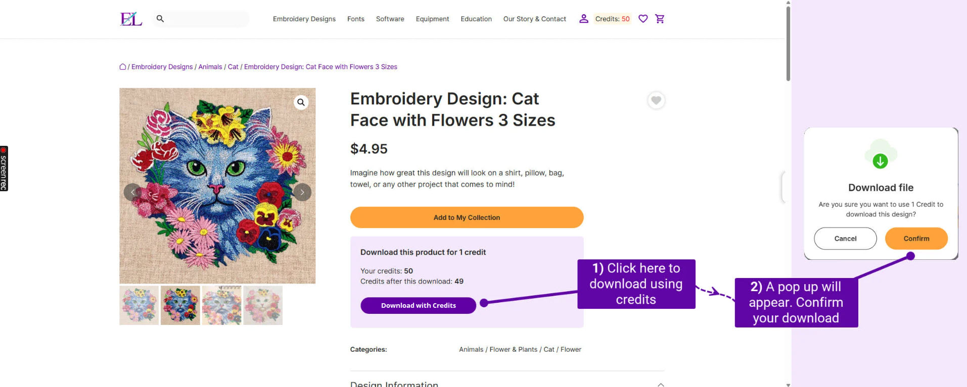 Download with Credits Button
