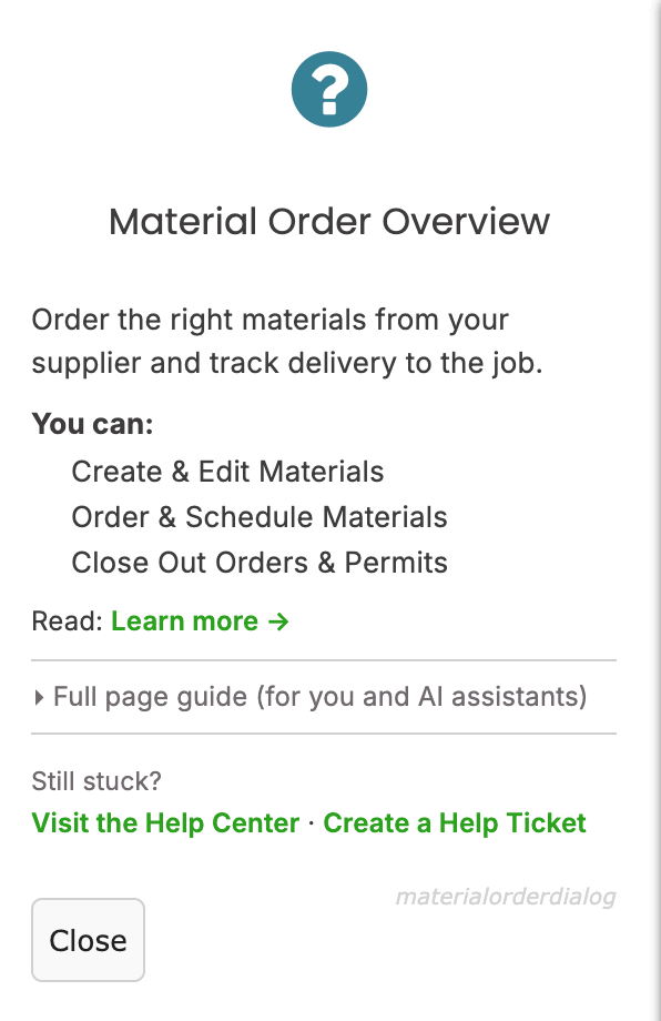Material order help drawer