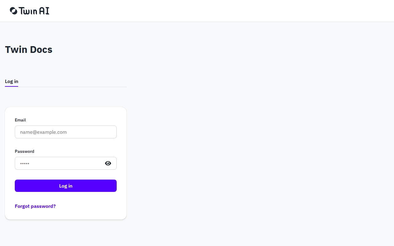 Twin AI login page
