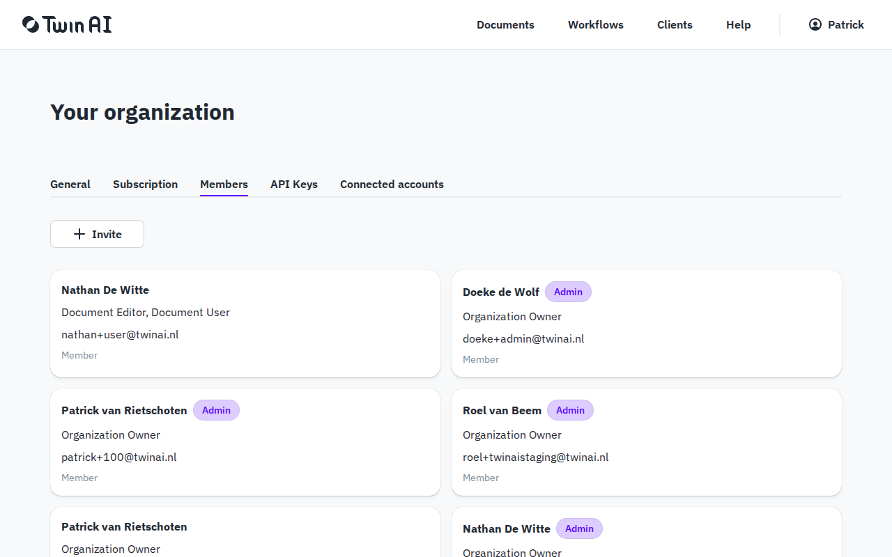 Members page in organization settings
