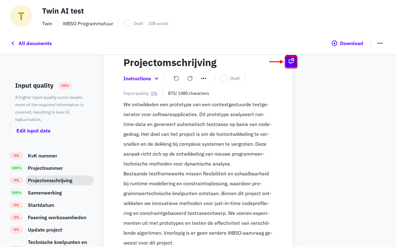 Purple comment button appearing on section hover