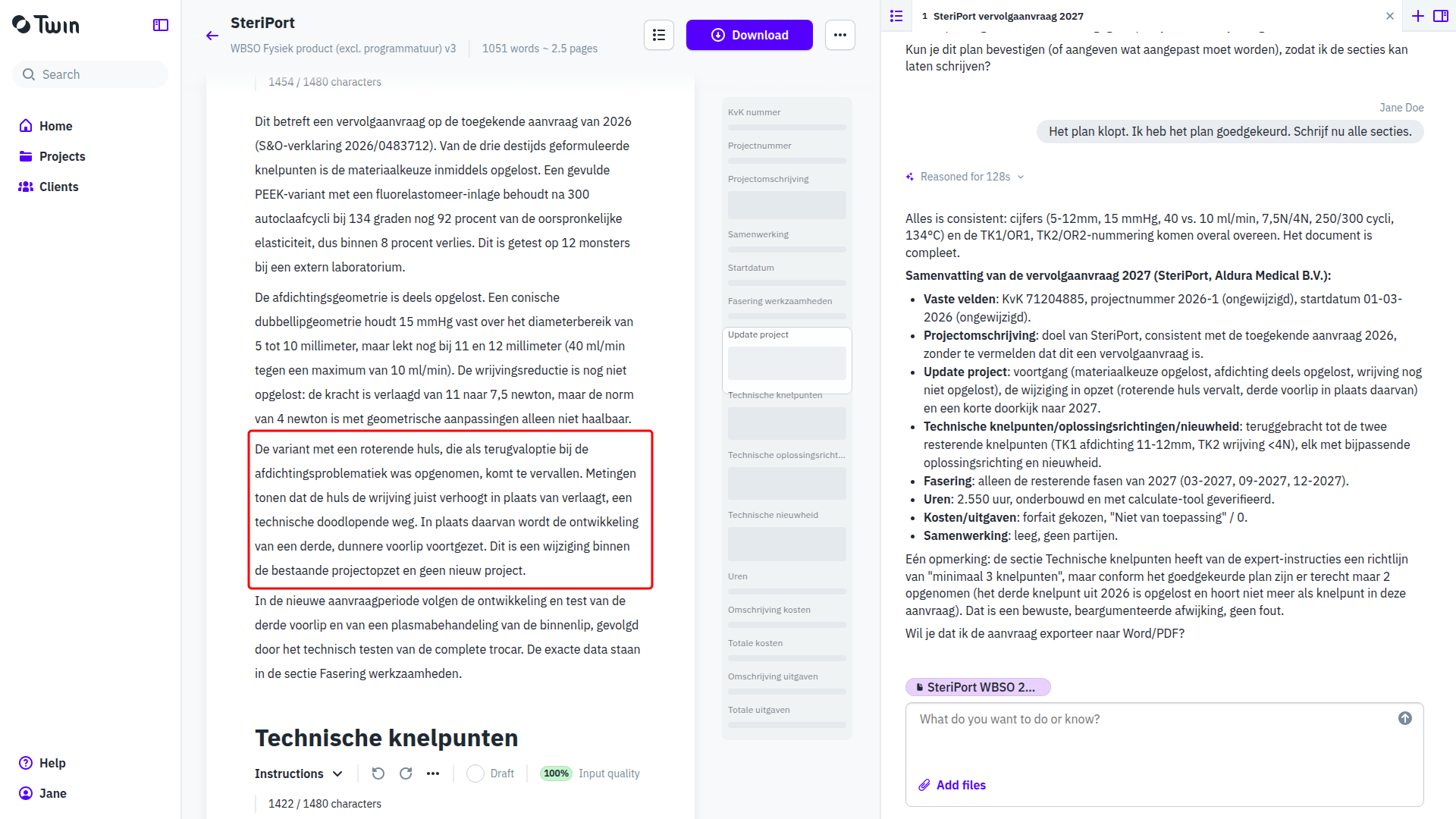 The Update project section in the editor, the paragraph about the dropped rotating sleeve and its technical reason boxed