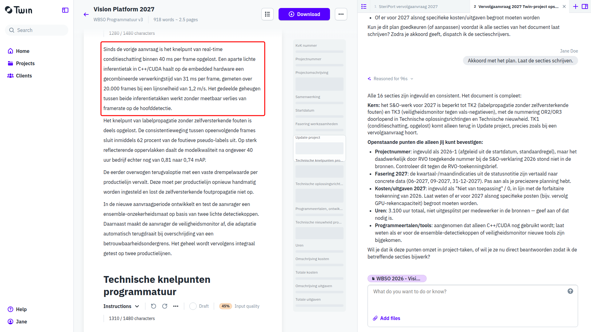The Update project section of the 2027 document with the paragraph on the solved first bottleneck boxed