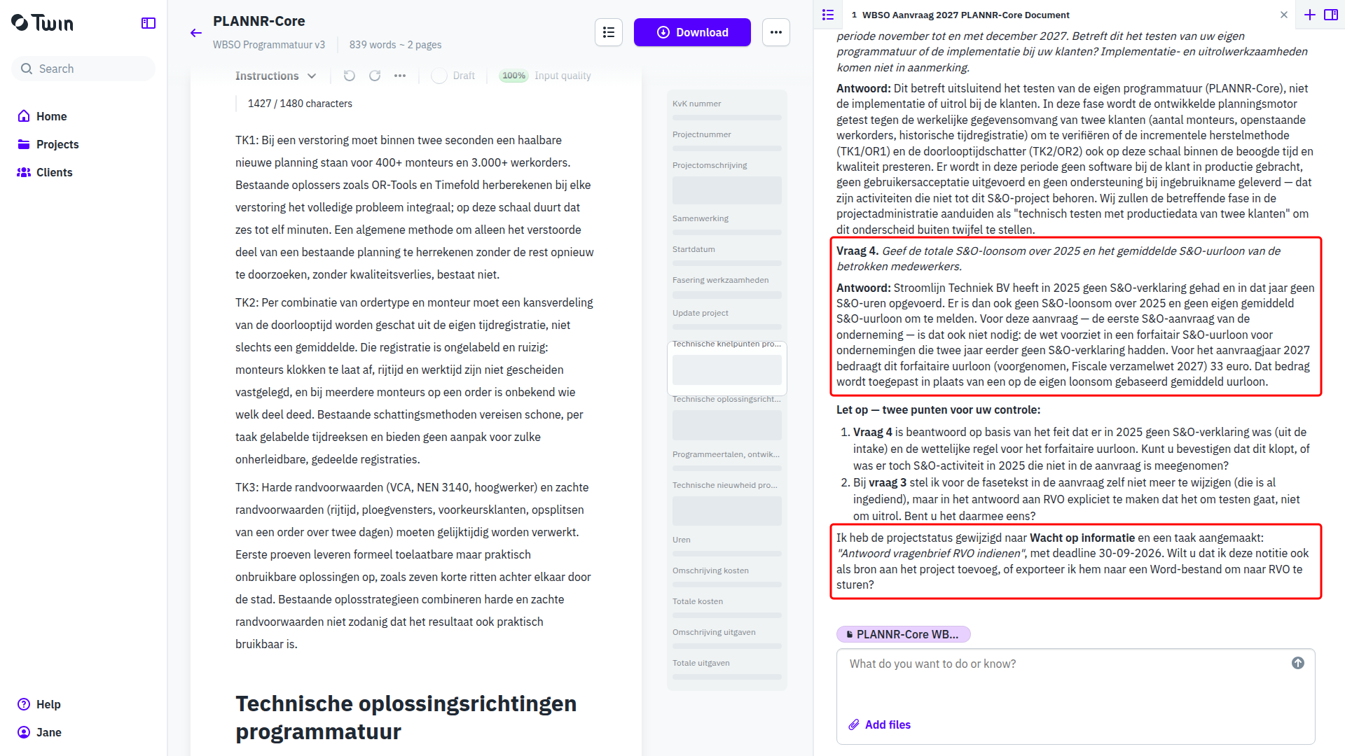 The assistant's answer to question 4, stating that there was no S&O declaration in 2025 and what applies instead, and the closing question whether to save the note
