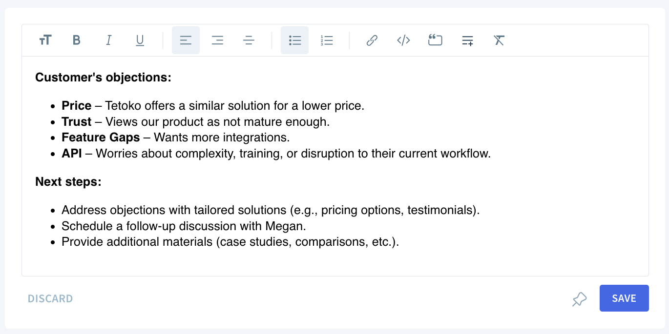 Screenshot of the interface for creating a note.