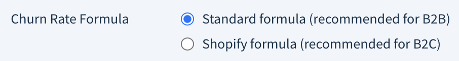 Screenshot of the two churn rate formula setting options described here
