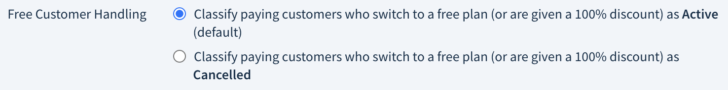 Screenshot of the two Free Customer Handling setting options described here