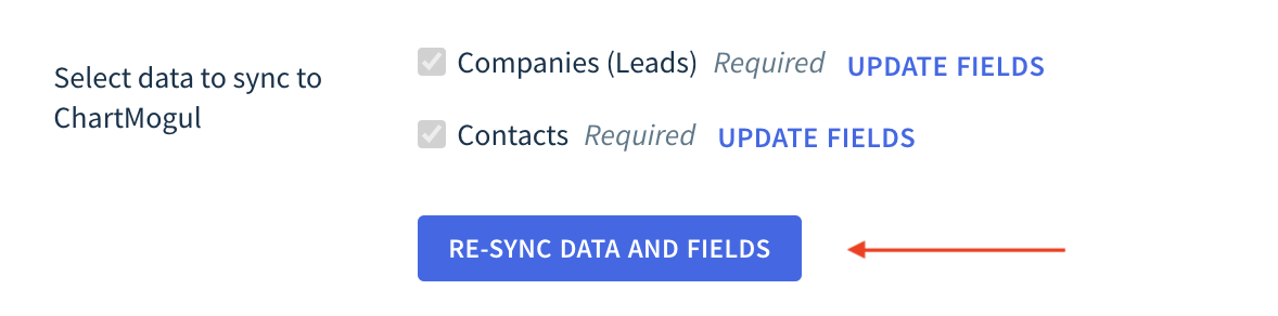 Screenshot showing the location of the Re-sync Data and Fields button.