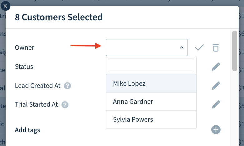 Screenshot of the Owner drop-down.