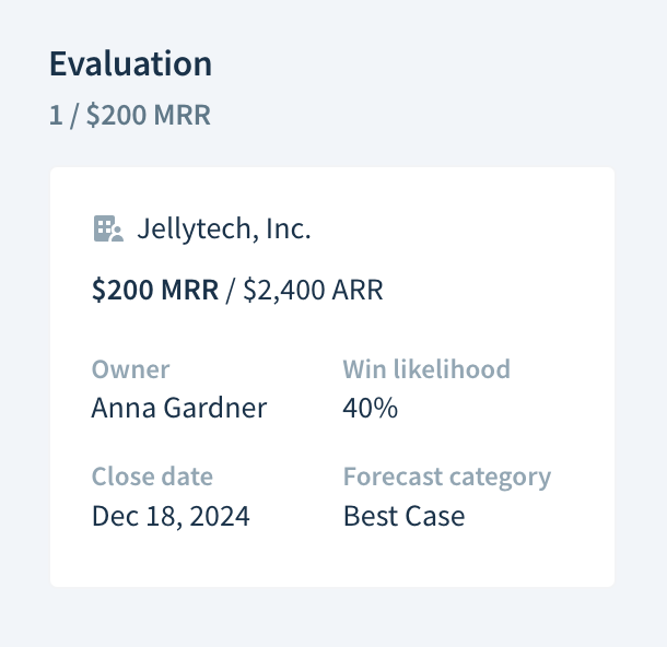 Screenshot of an opportunity card with information as described here.
