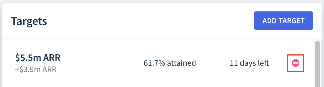Screenshot highlighting the location of the delete icon in the Targets list