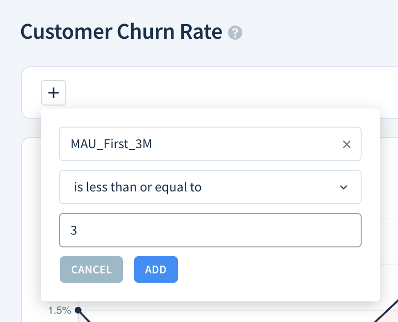 Image of filter with the attribute MAU_First_3M and the condition is less than or equal to 3 selected