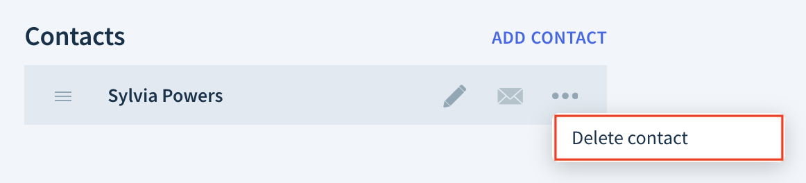 Screenshot of the drop-down with the Delete contact option.