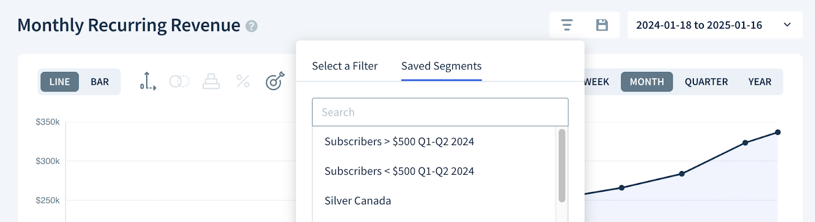 Screenshot showing the list of saved segments