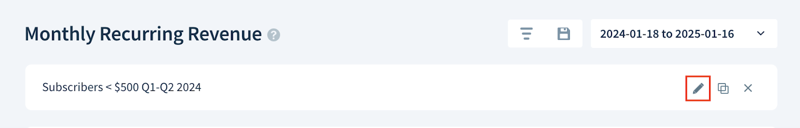 Screenshot showing an existing segment with the location of the Edit segment icon highlighted