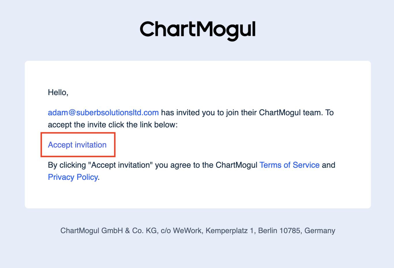 Screenshot of an email invitation with a link saying Accept invitation.