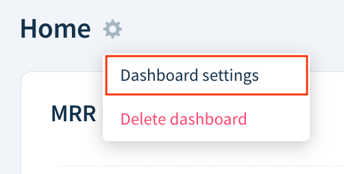 Screenshot of a dashboard drop-down with the Dashboard setting option highlighted.