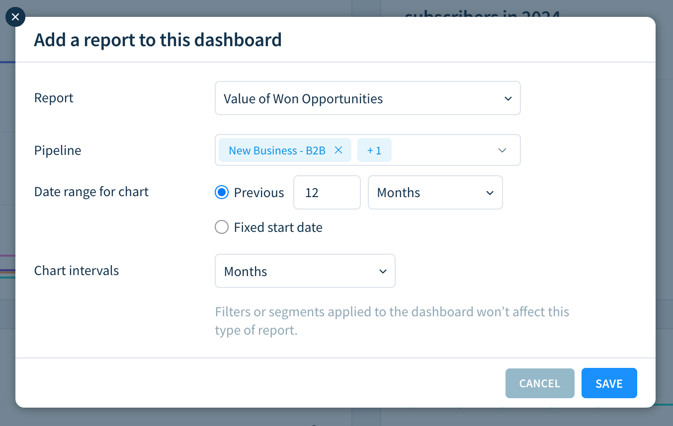 Screenshot of the Add Report dialog highlighting the options described here.