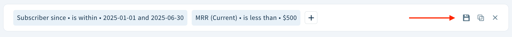 Screenshot of the created segment with the save icon