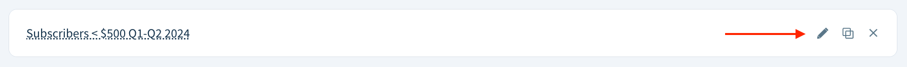 Screenshot showing an existing segment with the location of the Edit segment icon highlighted