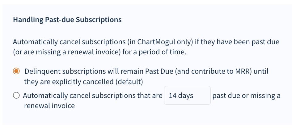 Screenshot of the Handling Past-due Subscriptions section.
