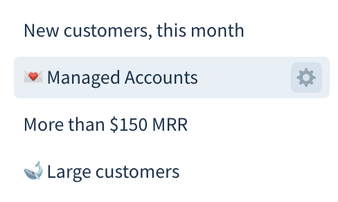 Screenshot showing the settings icon for a customer list