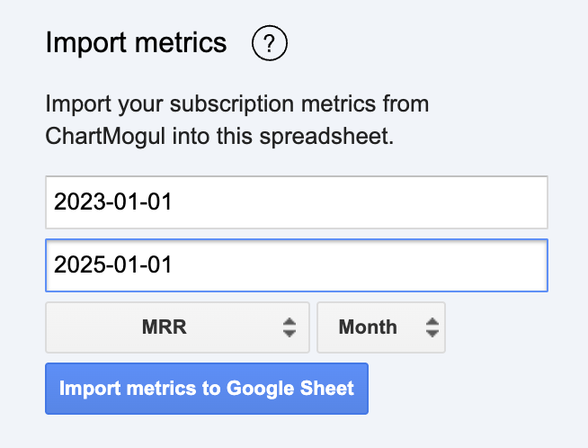Screenshot of the Metrics tab highlighting the Import metrics section.