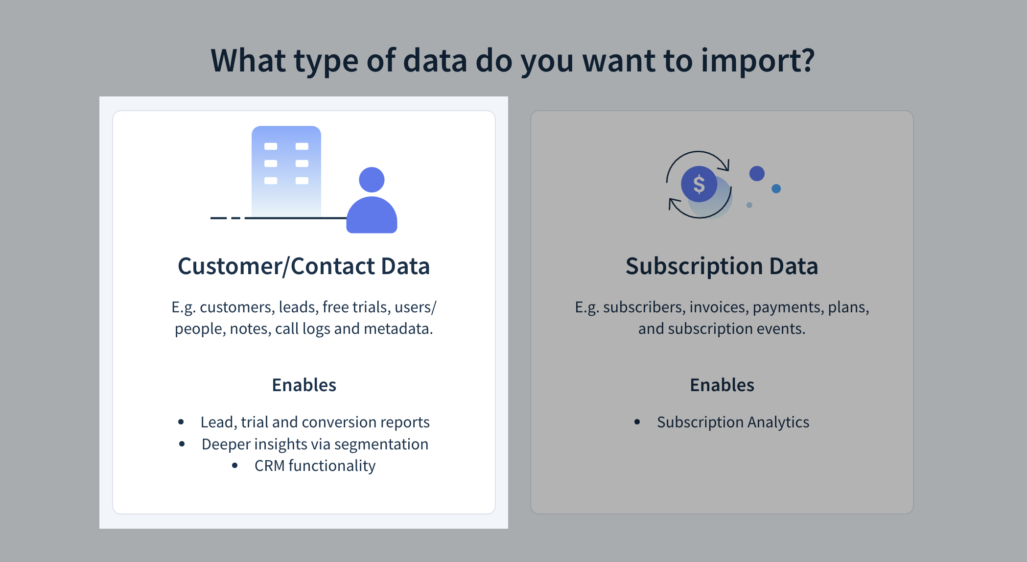 Screenshot of the screen where you choose the type of data to import.