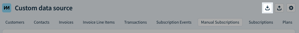 Screenshot highlighting the location of the Manual Subscriptions tab and the Import CSV button.
