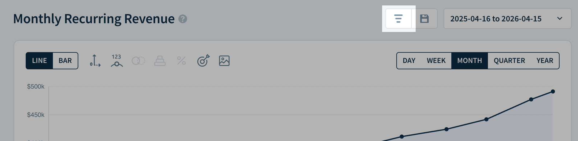 Screenshot showing the location of the Apply a filter or saved segment button.