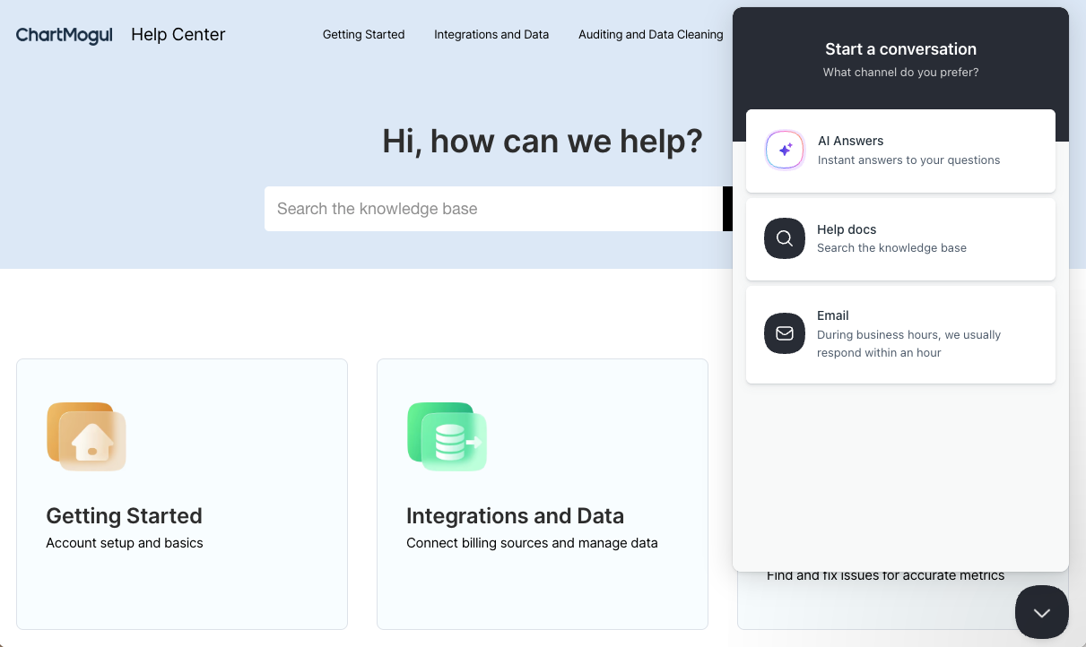 Help modal in the help center