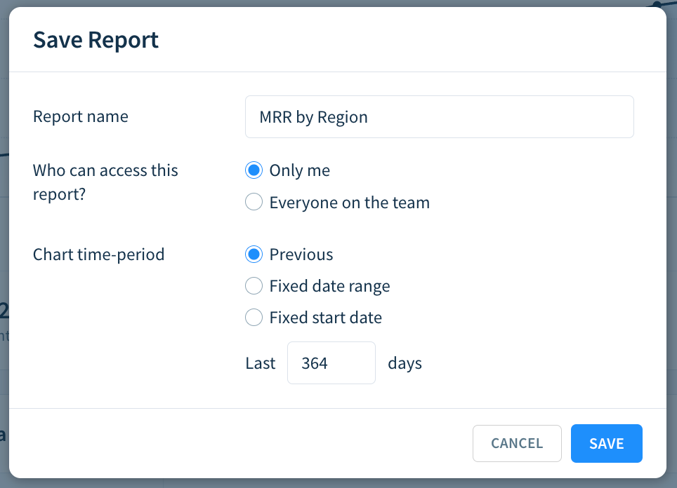 Screenshot of the Save Report dialog with options described here